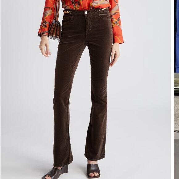 NEW L’Agence Stevie chocolate brown velveteen gold chain detail bootcut pants - Picture 2 of 16